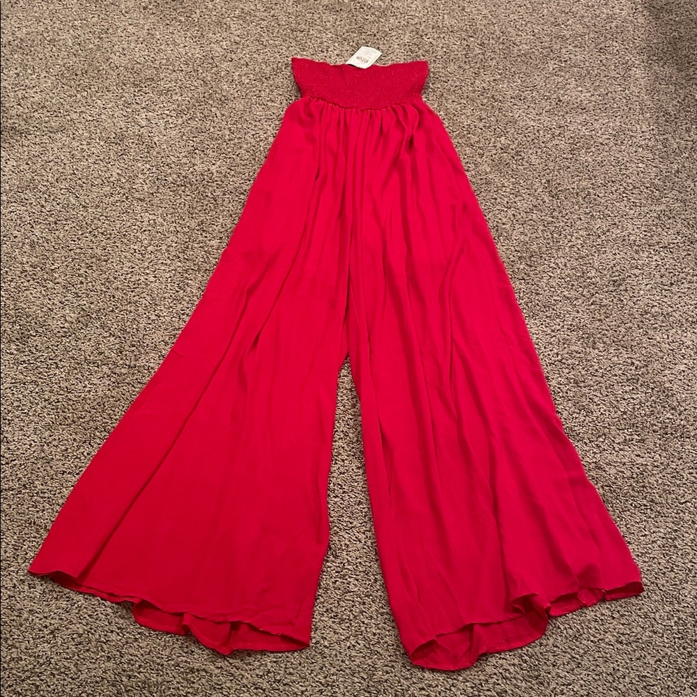 Elegant Red Strapless Pant Romper
